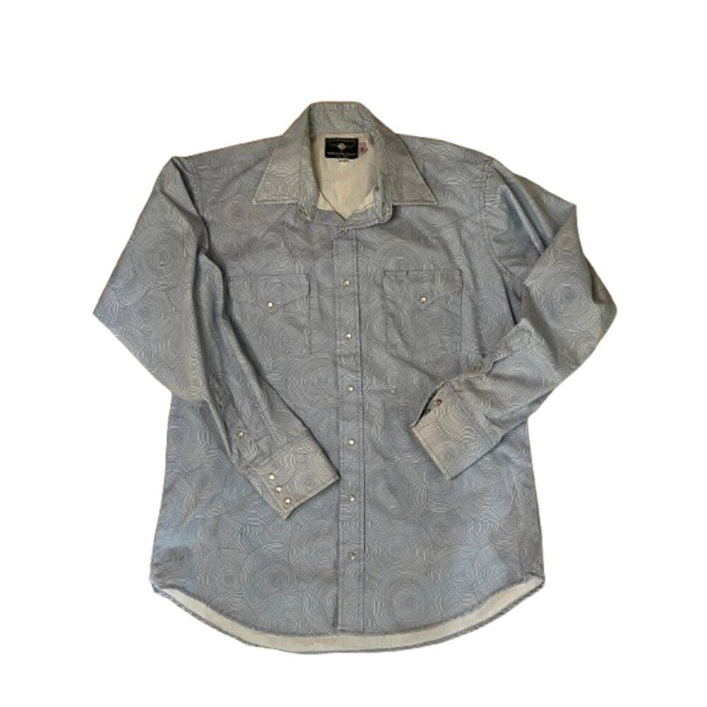 Flying R Ranchwear Pearl Snap blue white men's western shirt made in USA 17-35C
